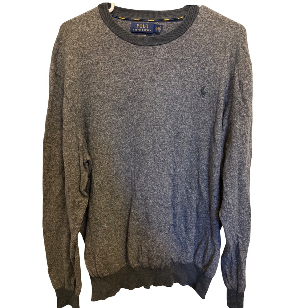 Polo Ralph Lauren Mens XL Gray Heather Pima Cotton Crewneck Sweater Pony Logo
